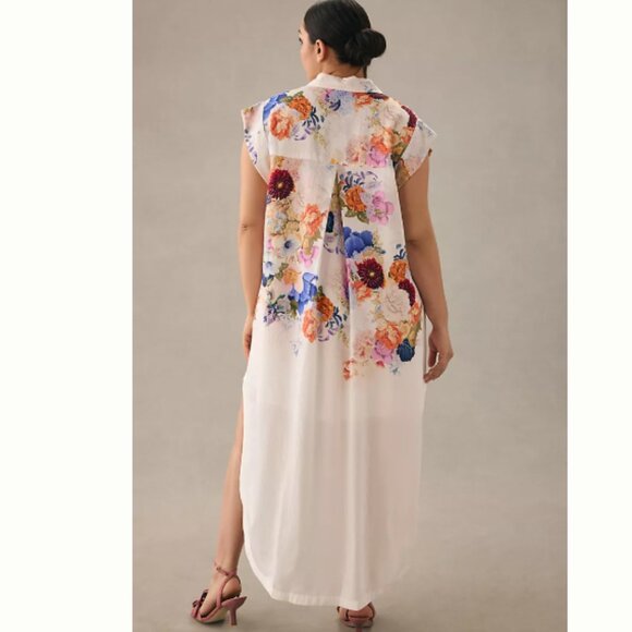 102 Anthropologie Maeve Floral High-Low Shirt Dress - Picture 3 of 4